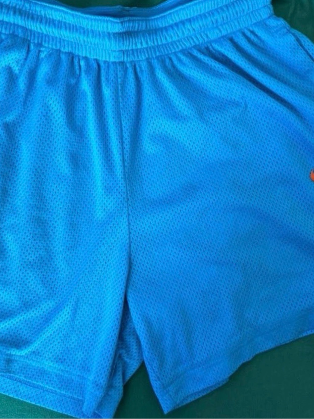 Nike Men's Athletic Mesh Shorts in Bright Blue with Orange Swoosh